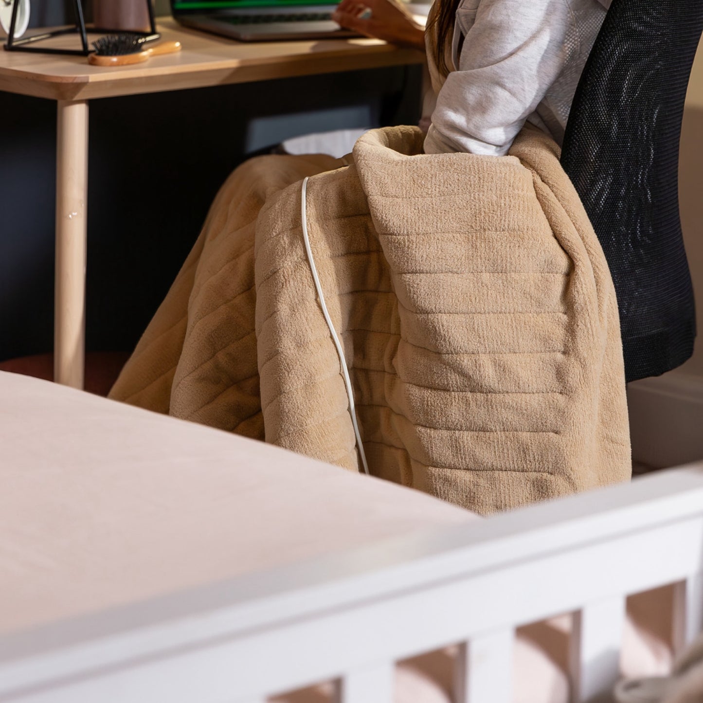 Couverture chauffante en micropolaire beige